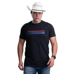 Camiseta Masculina Texas Farm Manga Curta Preta Com Estampa Em Azul E Vermelho Ref:CM674 Camiseta Masculina Texas Farm Manga Curta Preta Com Estampa Em Azul E Vermelho Ref:CM674