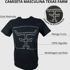 Camiseta Masculina Texas Farm Manga Curta Preta Com Estampa Em Chumbo - Ref.CM112