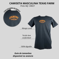 Camiseta Masculina Texas Farm Manga Curta Preta Com Estampa Laranja Ref:CM631