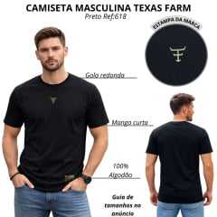 Camiseta Masculina Texas Farm Manga Curta Preta Com Logo Amarela Ref:CM618