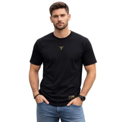 Camiseta Masculina Texas Farm Manga Curta Preta Com Logo Amarela Ref:CM618 Camiseta Masculina Texas Farm Manga Curta Preta Com Logo Amarela Ref:CM618