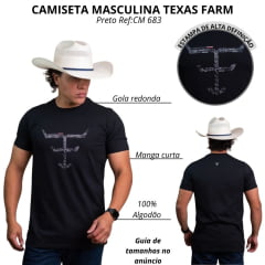 Camiseta Masculina Texas Farm Manga Curta Preta Com Logo Grande Ref:CM683
