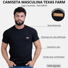 Camiseta Masculina Texas Farm Manga Curta Preta Logo Pequeno Caramelo Ref:CM639