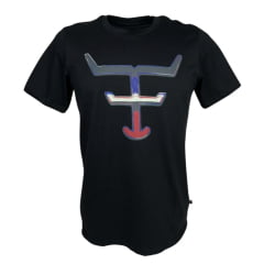 Camiseta Masculina Texas Farm Manga Curta Preto Com Estampa Logo Azul/Vermelho e Branco Ref.CM585