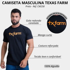 Camiseta Masculina Texas Farm Manga Curta Preto Com Logo Caramelo Ref:CM258