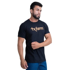 Camiseta Masculina Texas Farm Manga Curta Preto Com Logo Caramelo Ref:CM258