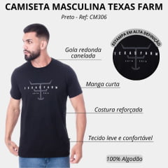 Camiseta Masculina Texas Farm Manga Curta Preto Com Logo Estampado Ref:CM306