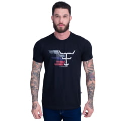 Camiseta Masculina Texas Farm Manga Curta Preto Logo Branco - REF:CM583