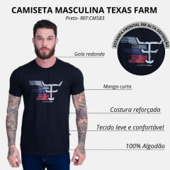 Camiseta Masculina Texas Farm Manga Curta Preto Logo Branco - REF:CM583