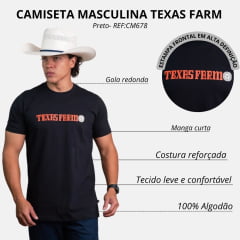 Camiseta Masculina Texas Farm Manga Curta Preto Logo Laranja - REF:CM678