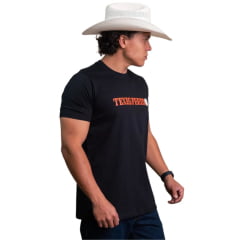 Camiseta Masculina Texas Farm Manga Curta Preto Logo Laranja - REF:CM678