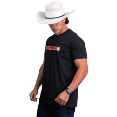 Camiseta Masculina Texas Farm Manga Curta Preto Logo Laranja - REF:CM678