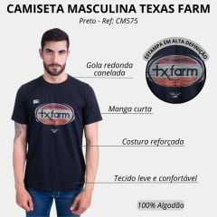 Camiseta Masculina Texas Farm Manga Curta Preto Com Logo Estampado Ref:CM575