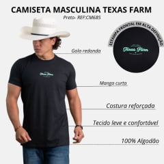 Camiseta Masculina Texas Farm Manga Curta Preto Logo Verde Menta - REF:CM685