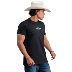 Camiseta Masculina Texas Farm Manga Curta Preto Logo Verde Menta - REF:CM685