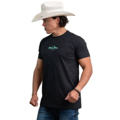 Camiseta Masculina Texas Farm Manga Curta Preto Logo Verde Menta - REF:CM685