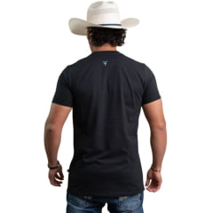 Camiseta Masculina Texas Farm Manga Curta Preto Logo Verde Menta - REF:CM685