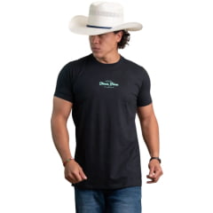 Camiseta Masculina Texas Farm Manga Curta Preto Logo Verde Menta - REF:CM685