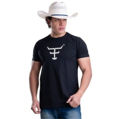 Camiseta Masculina Texas Farm Manga Curta Preto Com Logo Off White Ref:CM589