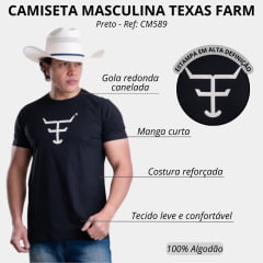 Camiseta Masculina Texas Farm Manga Curta Preto Com Logo Off White Ref:CM589