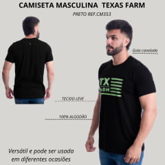 Camiseta Masculina Texas Farm Manga Curta Preto Estampa Verde Ref:CM353