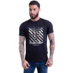 Camiseta Masculina Texas Farm Manga Curta Preto Estampada Logo Bandeira Bege Ref:CM570