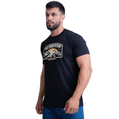 Camiseta Masculina Texas Farm Manga Curta Preto Logo The Countryside Bege/Caramelo - REF:CM599