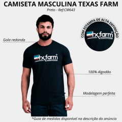 Camiseta Masculina Texas Farm Manga Curta Preto Logo Branca Ref:CM643