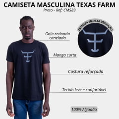 Camiseta Masculina Texas Farm Manga Curta Preto Logo Chumbo Ref:CM589