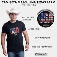 Camiseta Masculina Texas Farm Manga Curta Preto Logo USA Ref:CM672