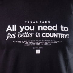 Camiseta Masculina Texas Farm Manga Curta Tradition Preta Estampa Off White Ref:CM688