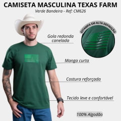 Camiseta Masculina Texas Farm Manga Curta Verde Bandeira Com Aplicação Bandeira Ref:CM626