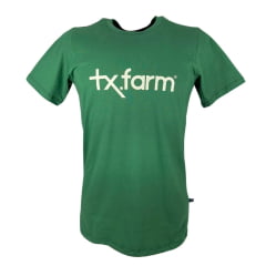 Camiseta Masculina Texas Farm Manga Curta Verde Bandeira Com Logo Estampado Branco.CM258