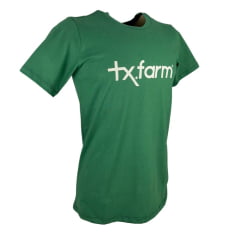 Camiseta Masculina Texas Farm Manga Curta Verde Bandeira Com Logo Estampado Branco.CM258