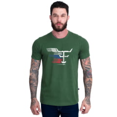 Camiseta Masculina Texas Farm Manga Curta Verde Bandeira Estampada Logo Branco - REF:CM583