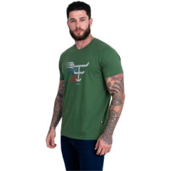 Camiseta Masculina Texas Farm Manga Curta Verde Bandeira Estampada Logo Branco - REF:CM583