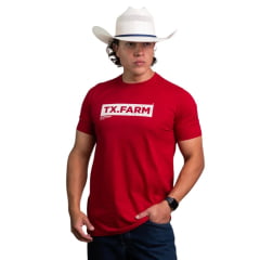 Camiseta Masculina Texas Farm Manga Curta Vermelho Bordo Com Estampa Off White Ref:CM684 Camiseta Masculina Texas Farm Manga Curta Vermelho Bordo Com Estampa Off White Ref:CM684