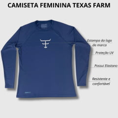 Camiseta Masculina Texas Farm Manga Longa Azul Com Logo Branco - Ref.UVM 0006