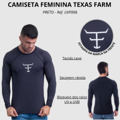 Camiseta Masculina Texas Farm Manga Longa Preto UV50+ R: UVM006