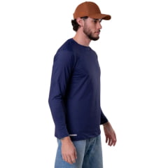 Camiseta Masculina Texas Farm Manga Longa UV50+ Azul Marinho Com Logo Pequeno Branco - REF:UVM010