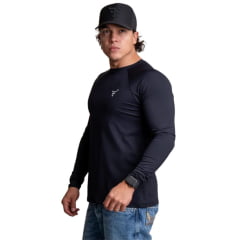 Camiseta Masculina Texas Farm Manga Longa UV50+ Preto Com Logo Pequeno Branco - REF:UVM009