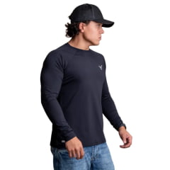 Camiseta Masculina Texas Farm Manga Longa UV50+ Preto Com Logo Pequeno Branco - REF:UVM009