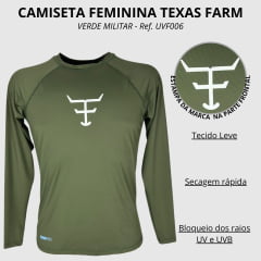 Camiseta Masculina Texas Farm Manga Longa Verde Militar UV50+ R: UVM006