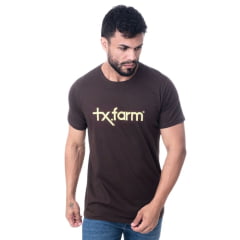 Camiseta Masculina Texas Farm Marrom Café Manga Curta Com Logo Bege Ref.CM258