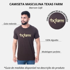 Camiseta Masculina Texas Farm Marrom Café Manga Curta Com Logo Bege Ref.CM258