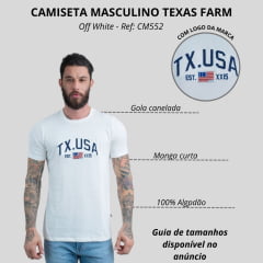 Camiseta Masculina Texas Farm Off White Manga Curta Com Logo Aplicada USA Ref:CM552