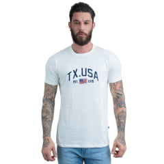 Camiseta Masculina Texas Farm Off White Manga Curta Com Logo Aplicada USA Ref:CM552