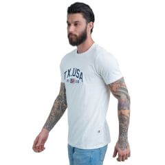 Camiseta Masculina Texas Farm Off White Manga Curta Com Logo Aplicada USA Ref:CM552