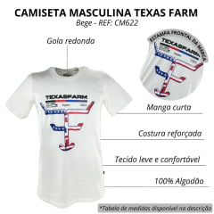 Camiseta Masculina Texas Farm Off White Manga Curta Com Logo Estampada Bandeira EUA REF: CM622