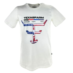 Camiseta Masculina Texas Farm Off White Manga Curta Com Logo Estampada Bandeira EUA REF: CM622